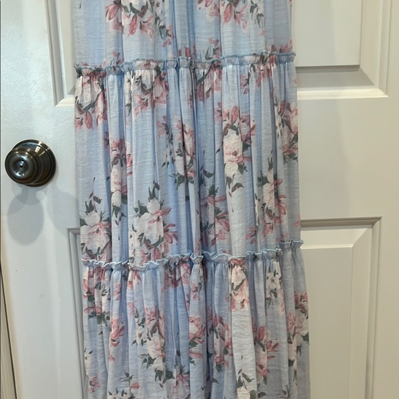 Altar'd State Blue Pleated Maxi Dress Sleeveless V-Neck - Picture 4 of 7